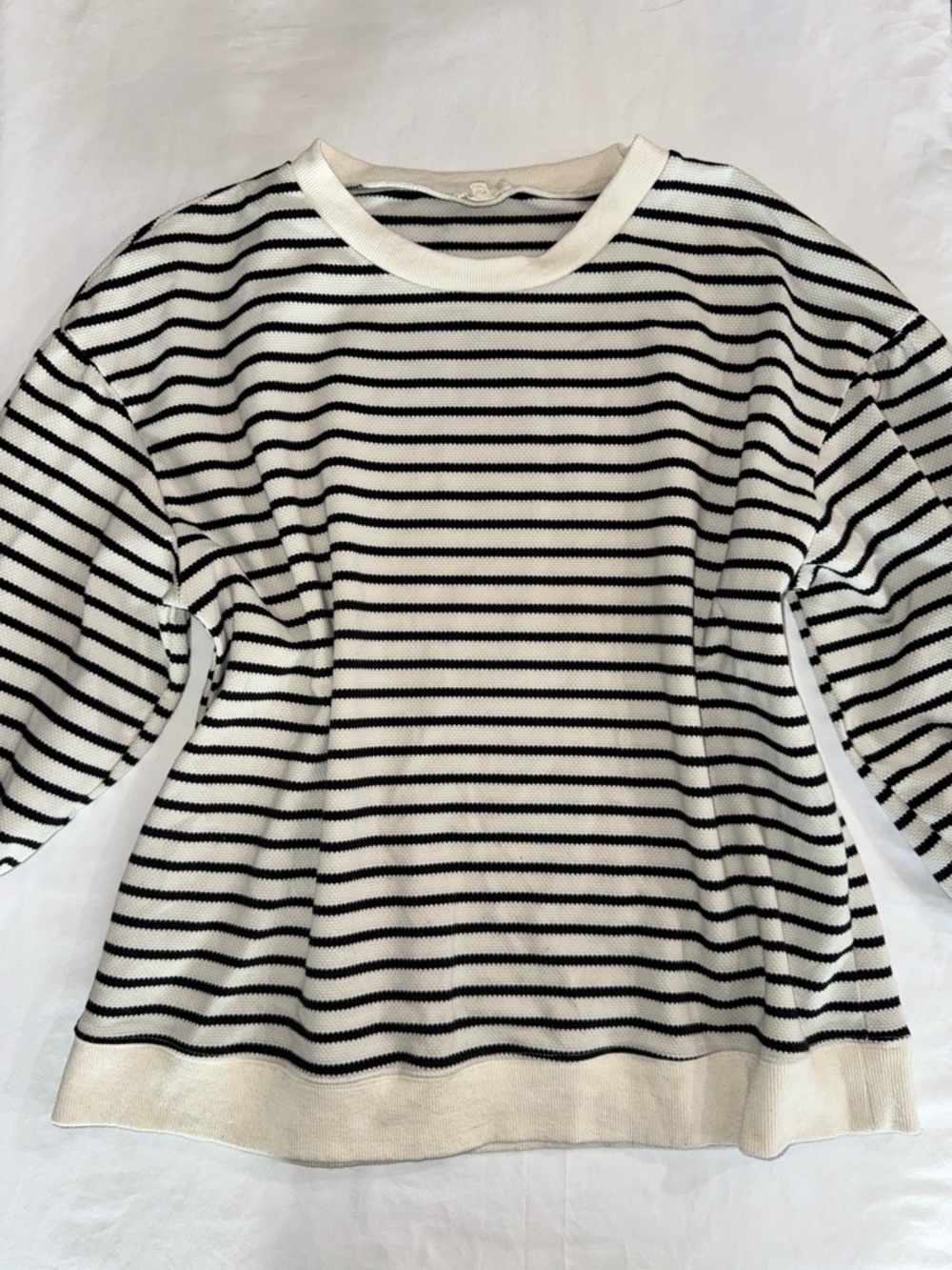 JODIFL Black and White Striped Long Sleeve Crewneck Top L